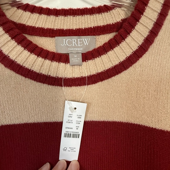 J. Crew Red and Cream Wide-Strip Crewneck Sweater - Picture 2 of 4